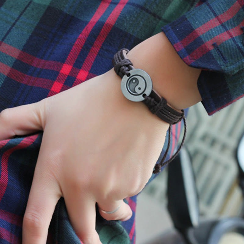 Retro Yin Yang Leather Harmony String Bracelet