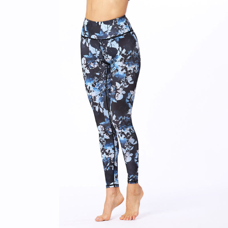 Simple Leaves Print Sports Fitness Leggings Women's Yoga Pants