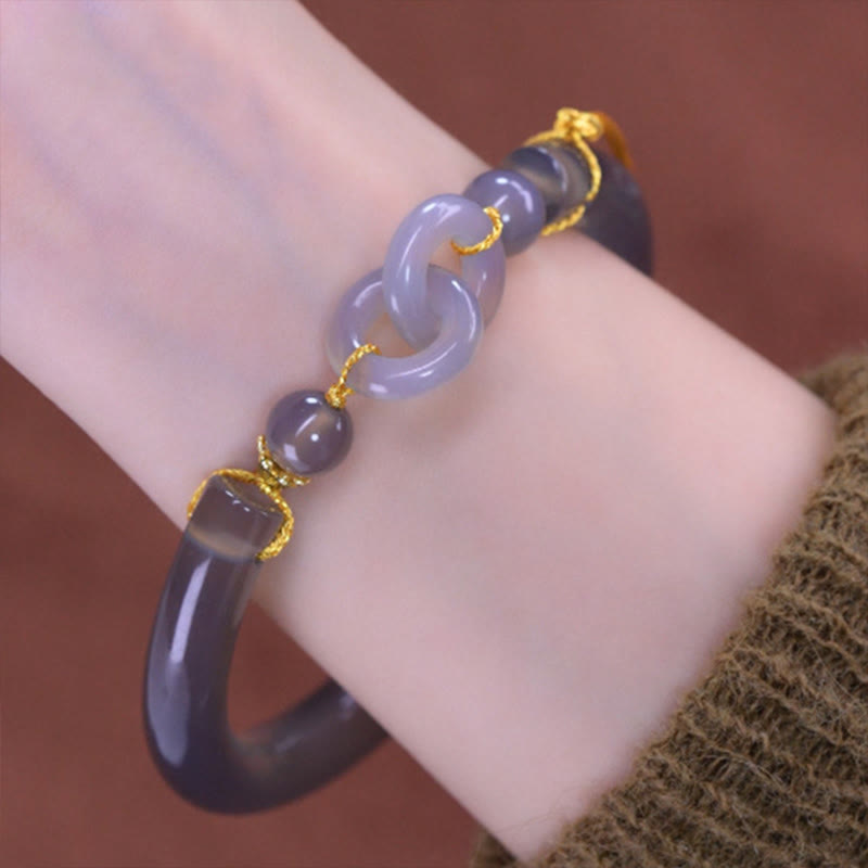 Gray Agate Copper Hook Peace Cuff Half Bracelet Bangle