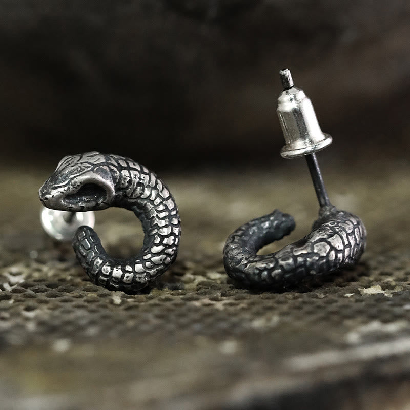 999 Sterling Silver Snake Texture Year Of The Snake Protection Balance Earrings