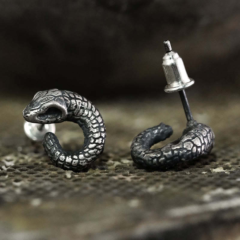 999 Sterling Silver Snake Texture Year Of The Snake Protection Balance Earrings