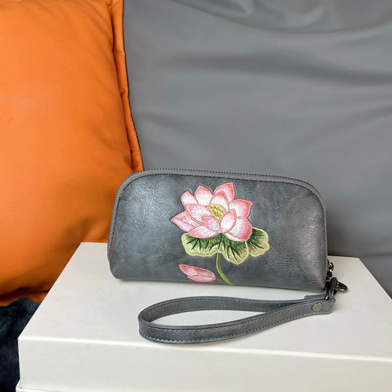Lotus Su Embroidery Journey Shopping Purse Handbag