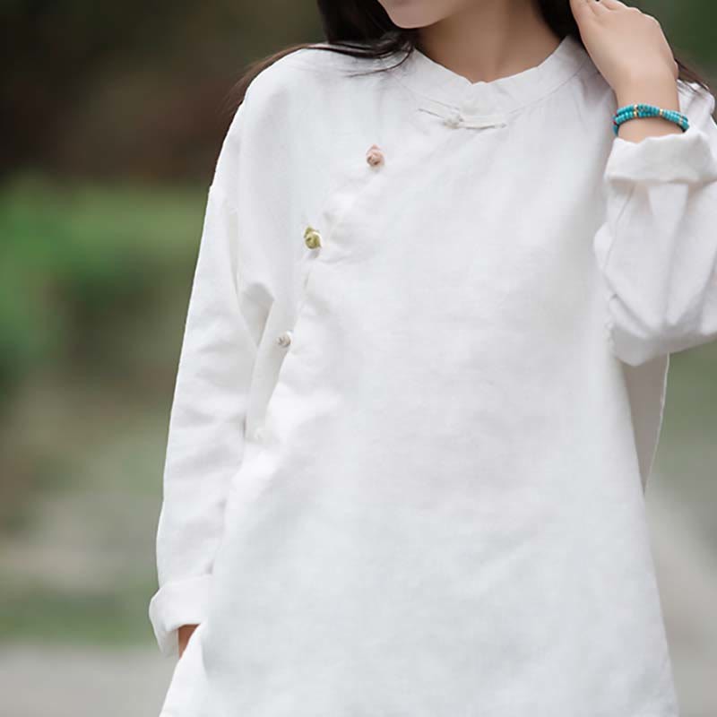 Ramie Linen Blouse Women Shirt Top Chinese Hanfu Style Clothing
