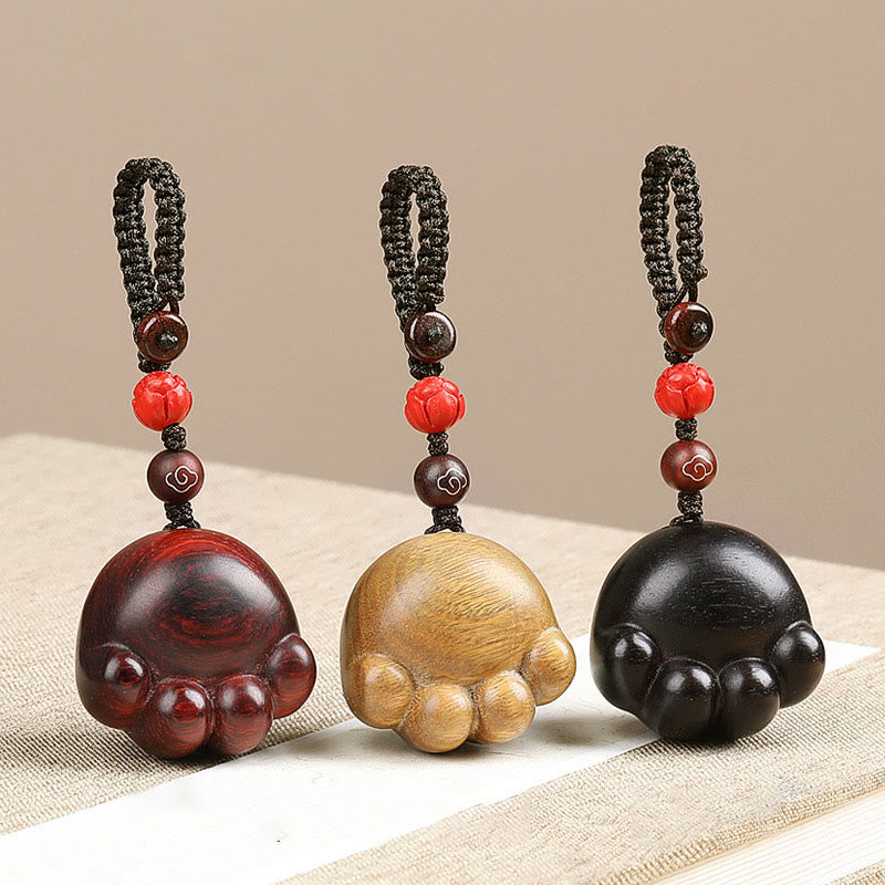 Small Leaf Red Sandalwood Green Sandalwood Ebony Wood Lucky Cat Paw Claw Protection Key Chain