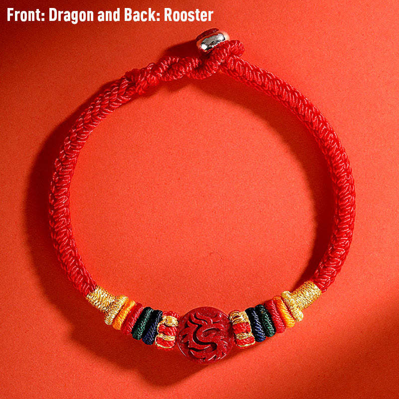 Year of the Dragon 925 Sterling Silver Chinese Zodiac Cinnabar Auspicious Matches Blessing Bracelet