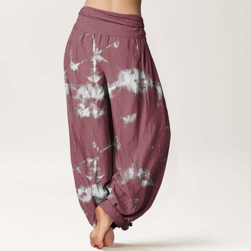 White Lines Spots Tie-Dye Pattern Women's Elastic Waist Harem Pants