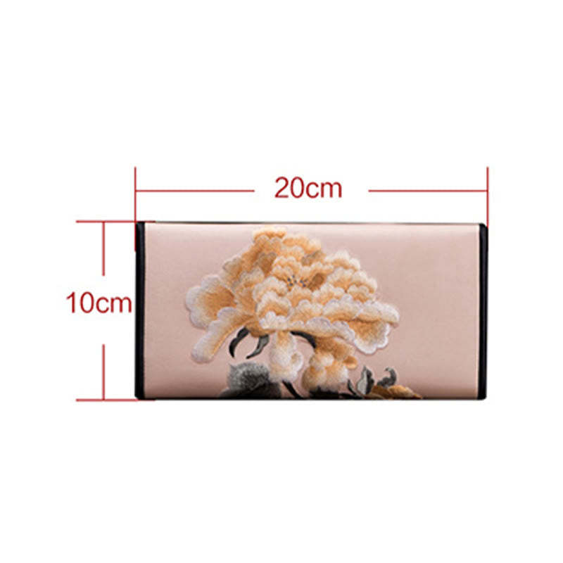 Peony Flower Su Embroidery Journey Shopping Long Purse Handbag