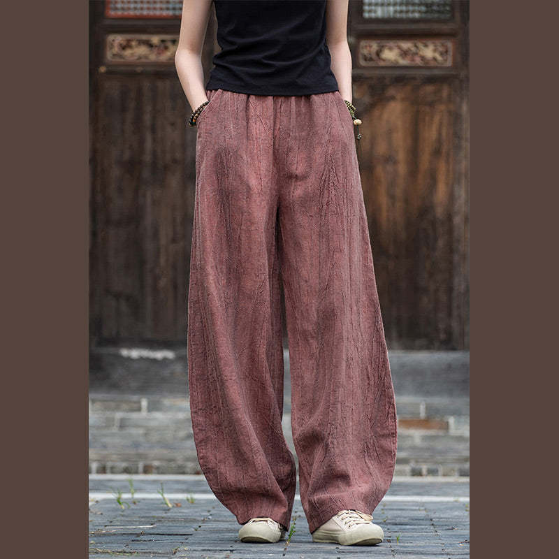 Ramie Cotton Linen Pants Tie-dye Design Trousers Loose Zen Yoga Women's Pants with Pockets