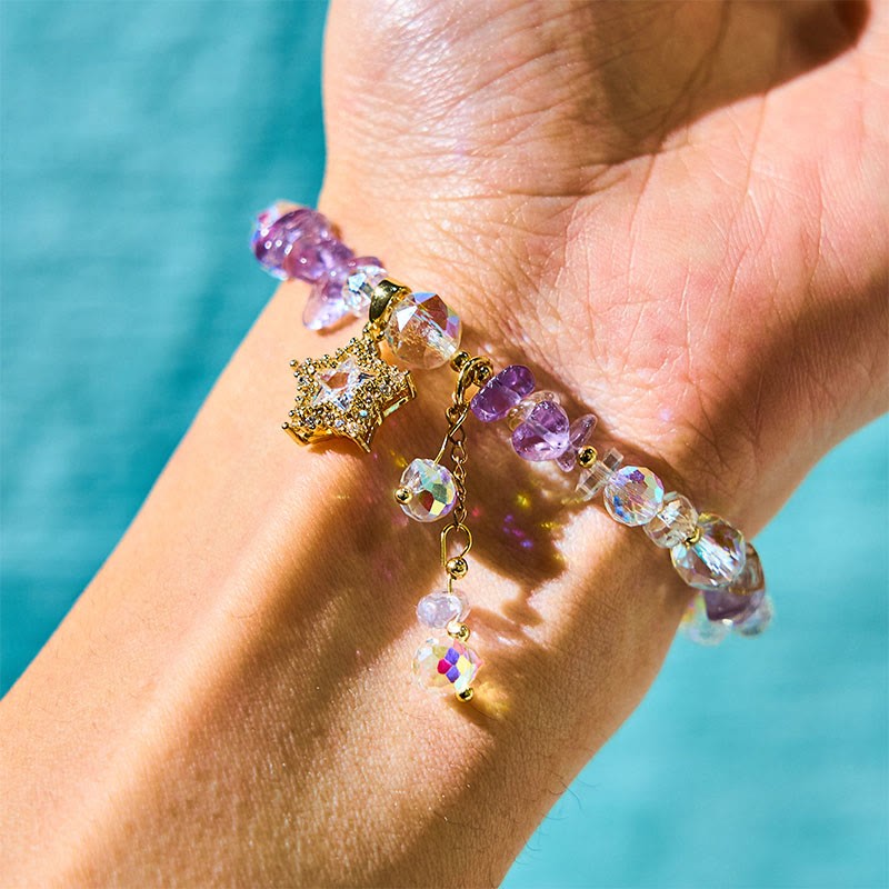 Natural Amethyst Crystal Star Charm Positive Transformation Bracelet