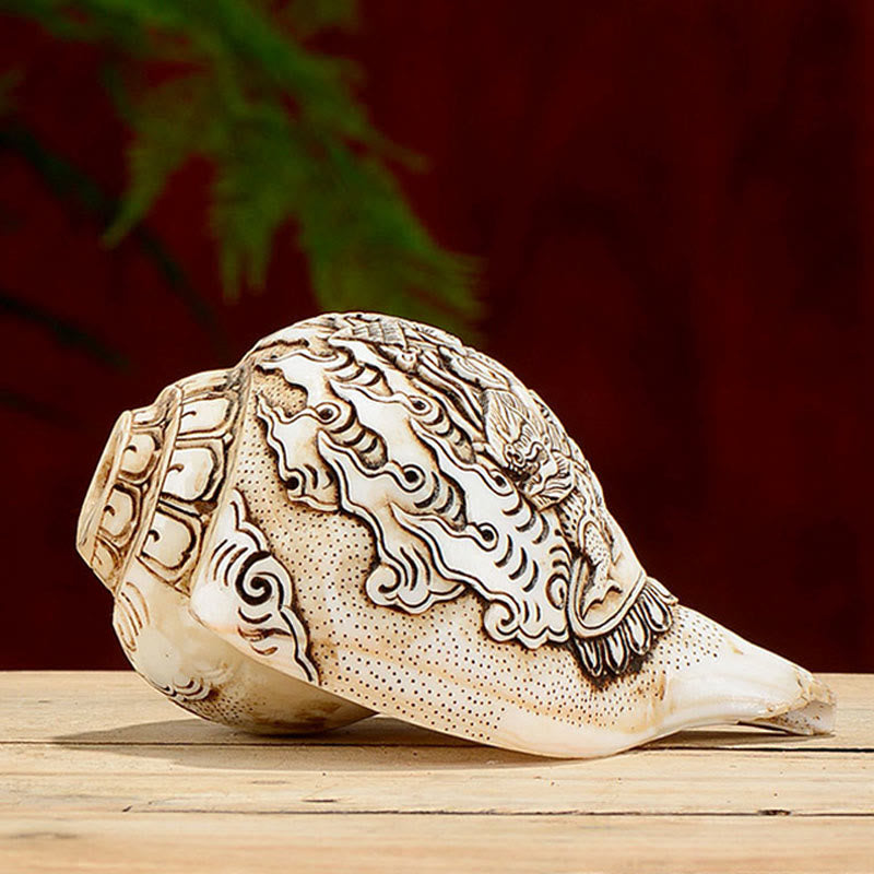 Tibetan Handmade Engraved Shankha mystic zen Avalokitesvara Conch Shell Wealth Decoration