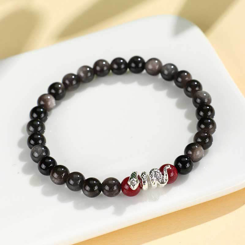 Silver Sheen Obsidian Cinnabar Copper Year of the Snake Protection Bracelet