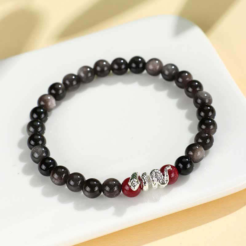 Silver Sheen Obsidian Cinnabar Copper Year of the Snake Protection Bracelet