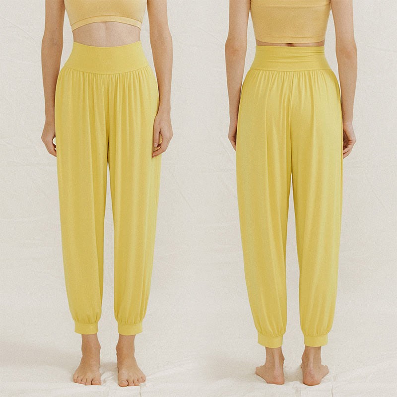 Casual Plain High Waist Tummy Control Women's Leica Harem Pants With Pockets