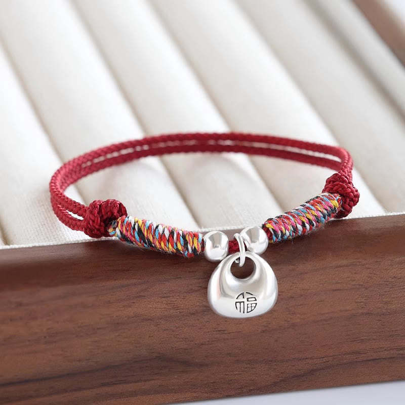 Handmade 925 Sterling Silver Fu Character Safe And Well Luck Braided Bracelet