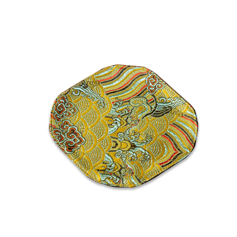 Vintage Sea Wave Bamboo Plum Blossom Embroidered Cup Mat Pad Tea Cup Coaster Kung Fu Tea Mat