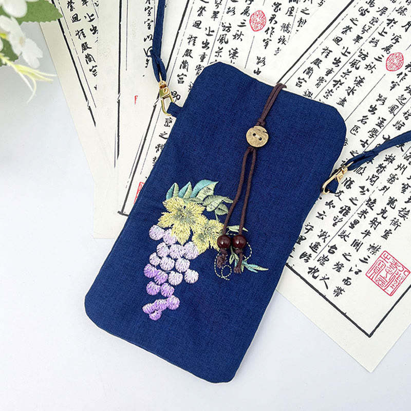 Small Embroidered Flowers Crossbody Bag Shoulder Bag Cellphone Bag 11*20cm