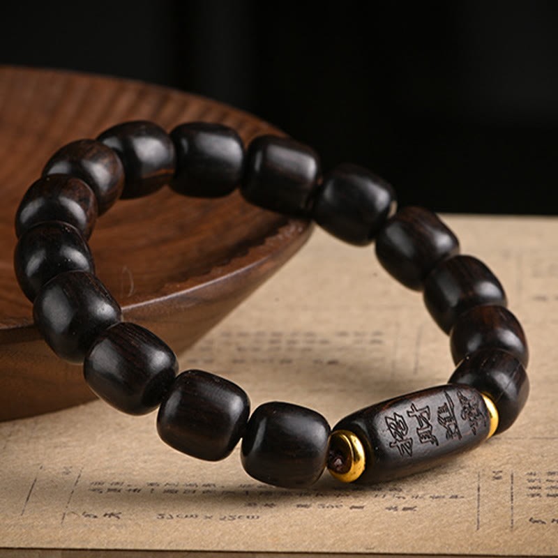 Tibetan Ebony Wood Barrel Beads Lucky And Treasure Balance Bracelet