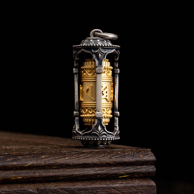 925 Sterling Silver Tibetan Prayer Wheel Om Mani Padme Hum Wisdom Necklace Pendant