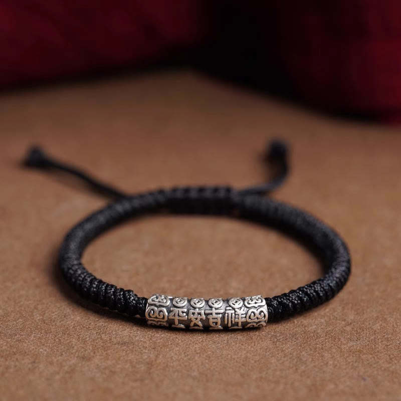 Handmade 999 Sterling Silver Peace and Good Fortune Om Mani Padme Hum Luck?Rope Bracelet