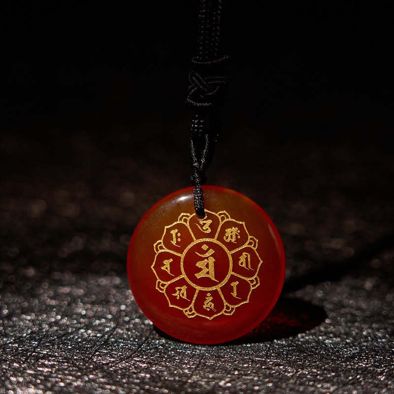 Om Mani Padme Hum Natural Various Crystal Black Obsidian Strength Necklace Pendant