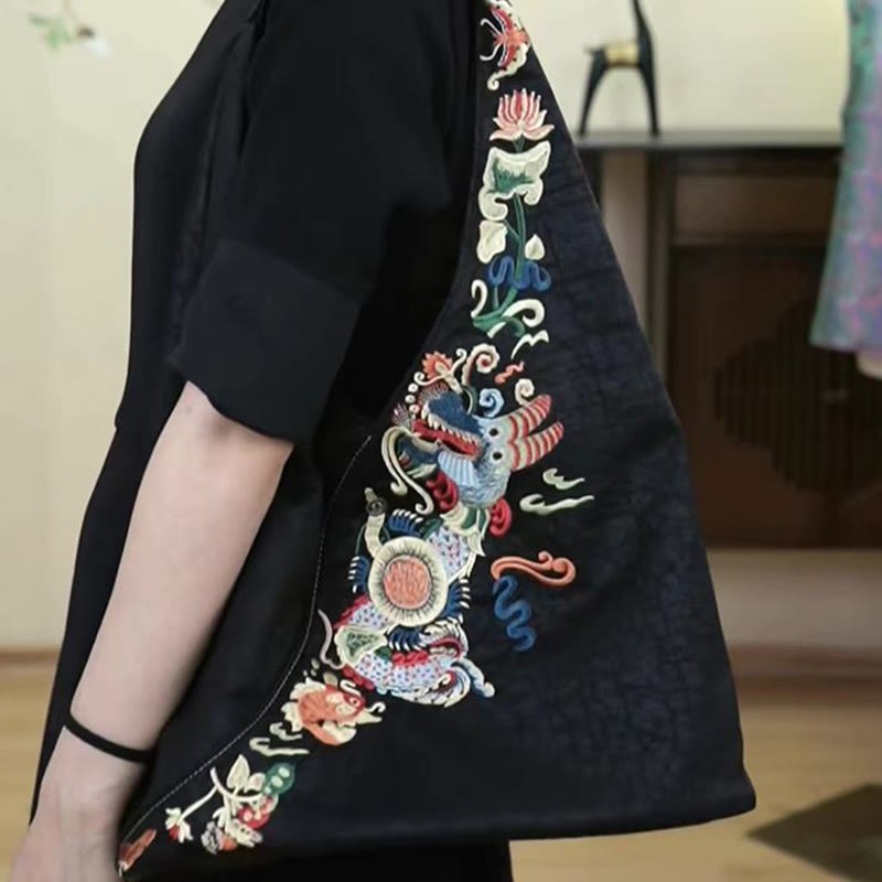 Fish Flower Phoenix Embroidery Xiangyunsha Silk Shoulder Bag
