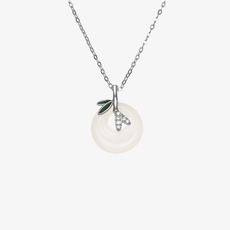 925 Sterling Silver Natural Chalcedony Bamboo Leaf Peace Buckle Positive Necklace Pendant (Extra 30% Off | USE CODE: FS30)