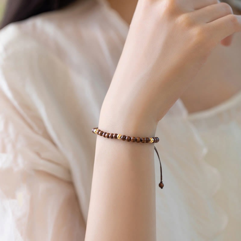 4mm Ultra-thin Sandalwood 14K Gold Plated Copper Beads Protection Bracelet
