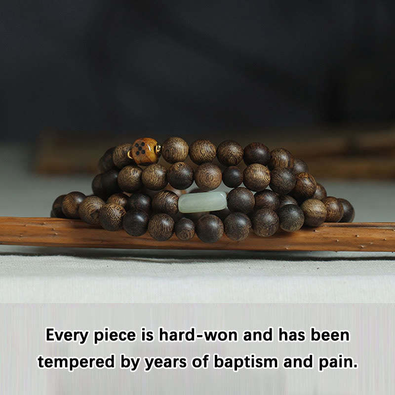 108 Mala Beads Brunei Agarwood Hetian Jade Yak Bone Strength Balance Bracelet