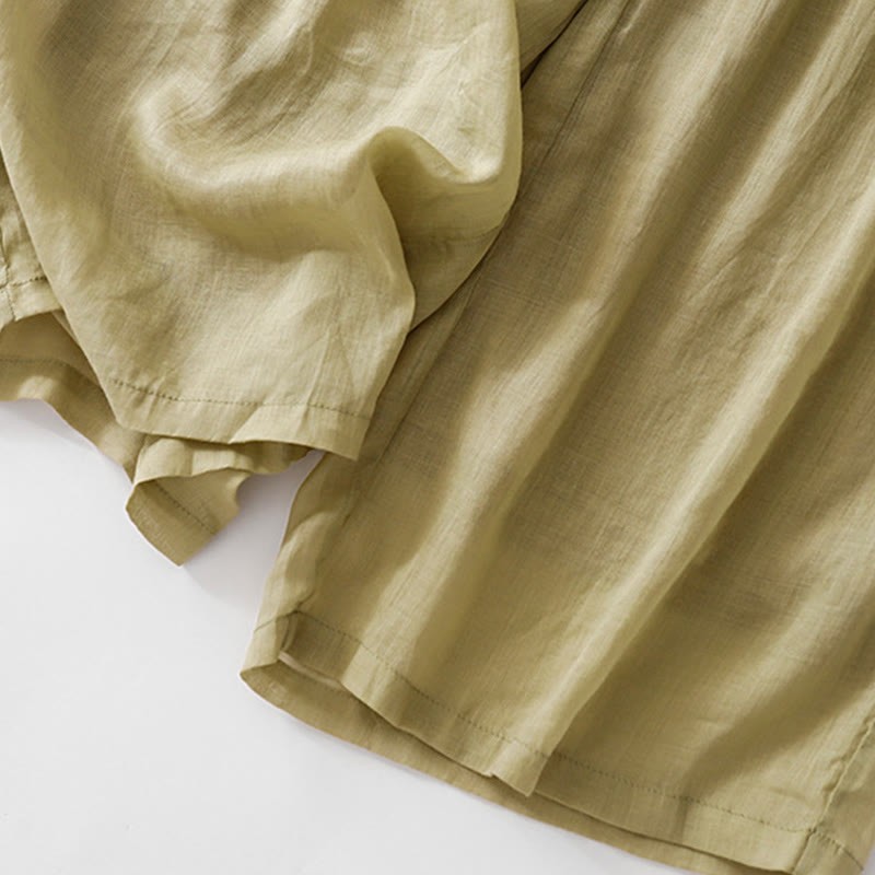 Summer Embroidery Double Layer Cotton Linen Women's Wide Leg Pants With Pockets