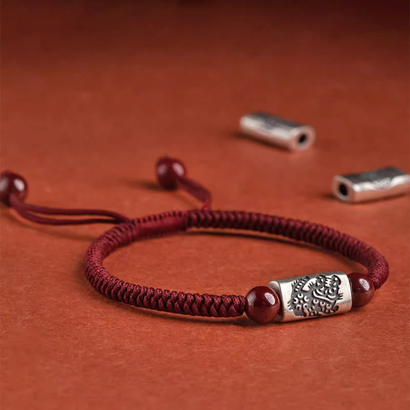 925 Sterling Silver 12 Chinese Zodiac Cinnabar String Bracelet