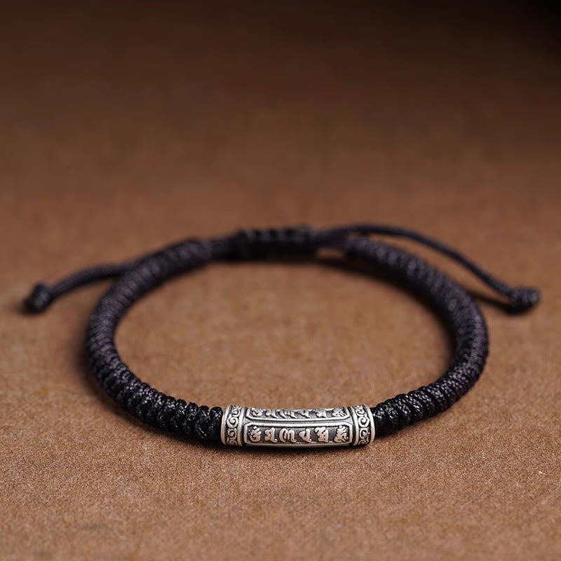 Handmade 999 Sterling Silver Peace and Good Fortune Om Mani Padme Hum Luck?Rope Bracelet