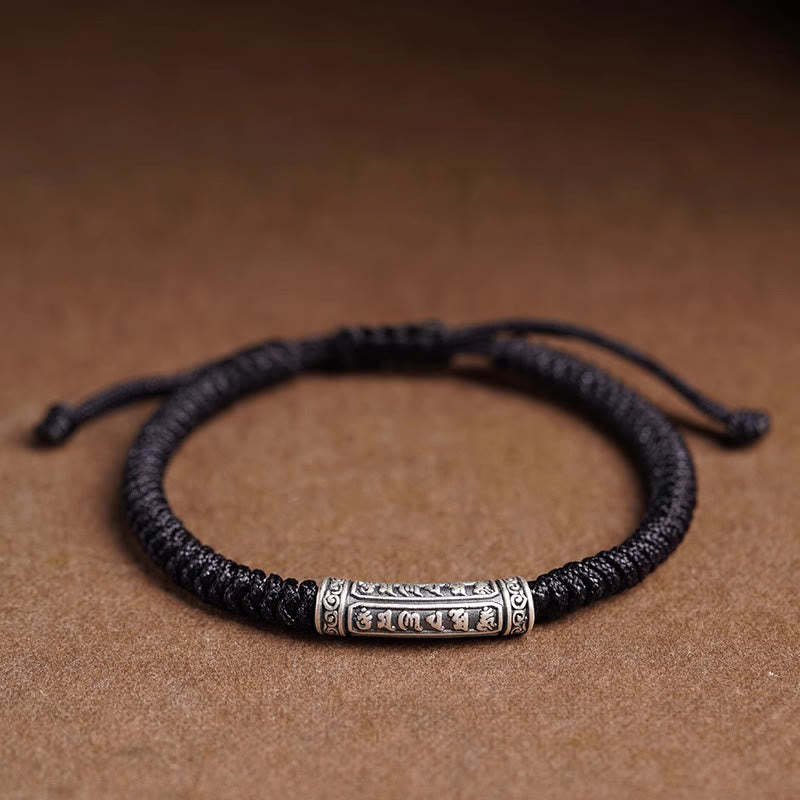 Handmade 999 Sterling Silver Peace and Good Fortune Om Mani Padme Hum Luck?Rope Bracelet