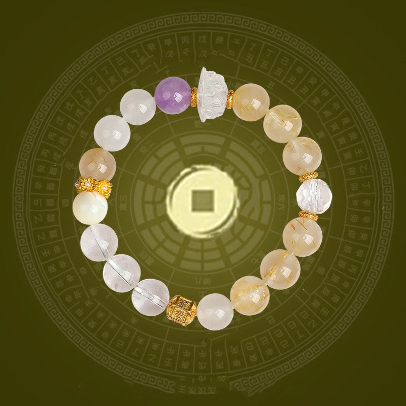 Five Elements Various Agate Crystal Green Phantom Rutilated Quartz Green Grape Agate Malachite Luck Bracelet