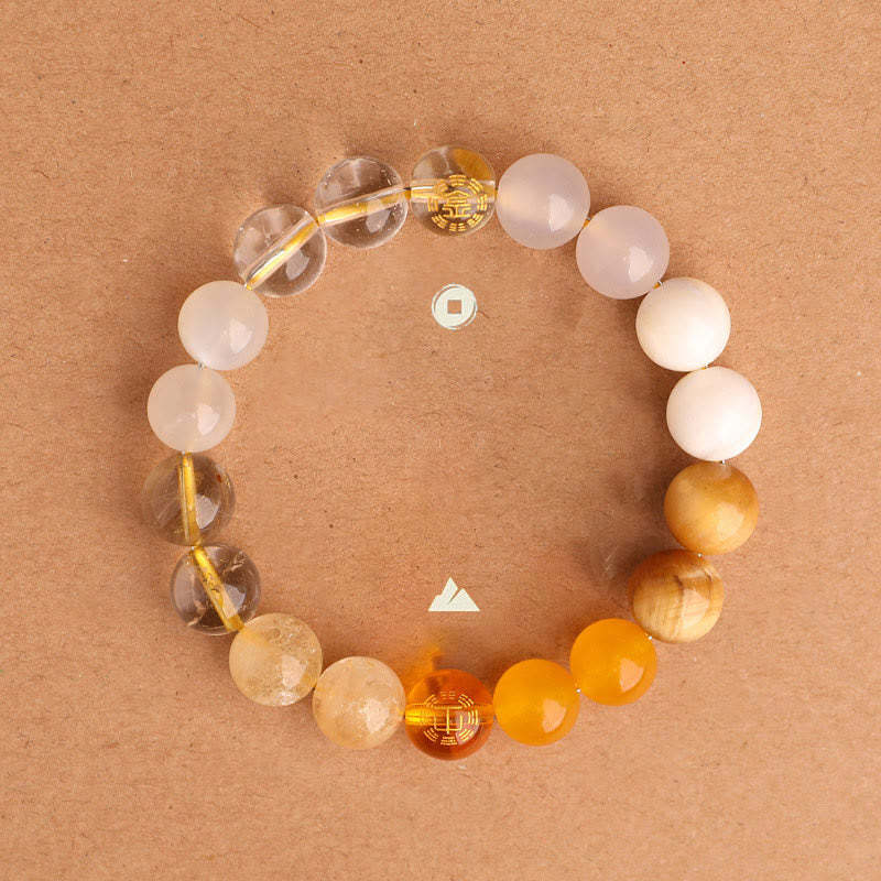 Five Elements Various Agate Crystal Black Onyx Green Chalcedony Aquamarine Wisdom Bracelet