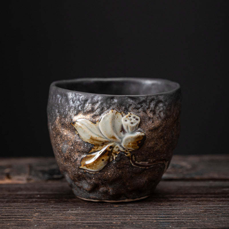 Lotus Pod Leaf Flower Auspicious Clouds Ceramic Teacup Kung Fu Tea Cup