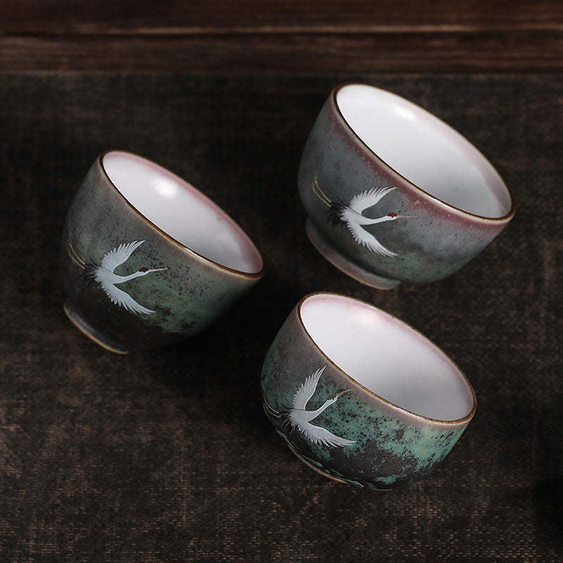 Auspicious Crane Ceramic Teacup Kung Fu Tea Cup Bowl