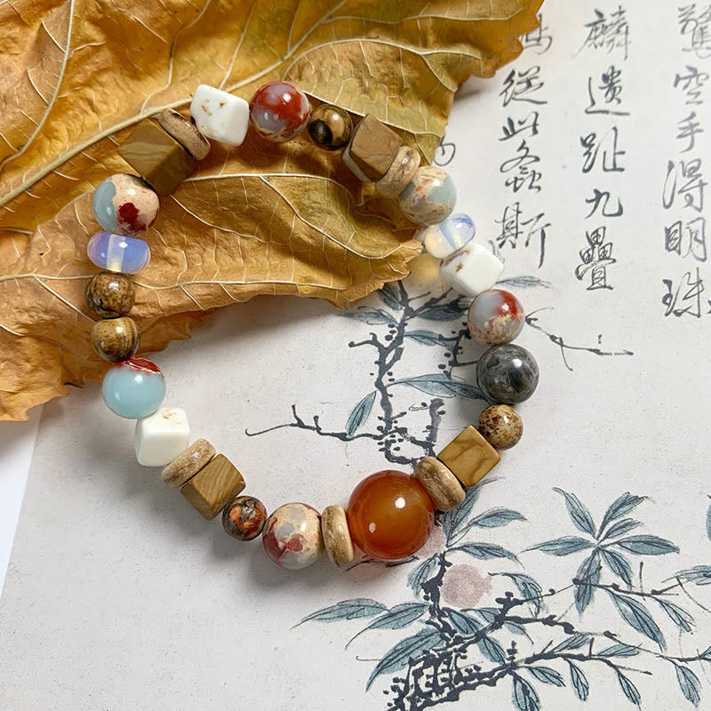 Red Agate Shoushan Stone White Turquoise Calm Blessing Bracelet