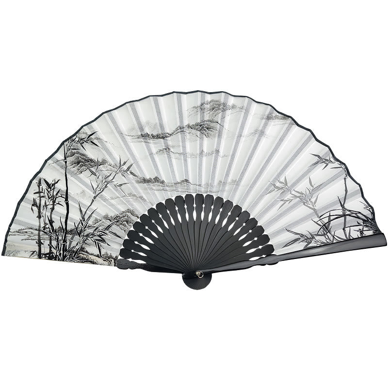 Vintage Bamboo Peony Butterfly Lotus Handheld Silk Folding Fan With Bamboo Frames