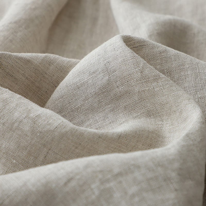 Solid Color Button Three Quarter Sleeve Cotton Linen Shirt