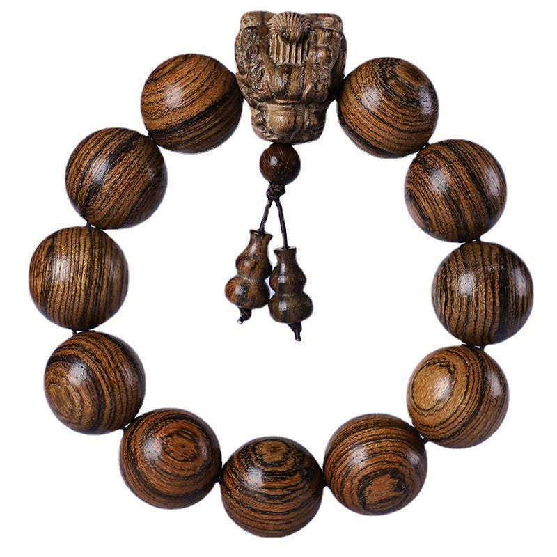 Rosewood Green Sandalwood Small Leaf Red Sandalwood Agarwood Dragon Carved Protection Bracelet