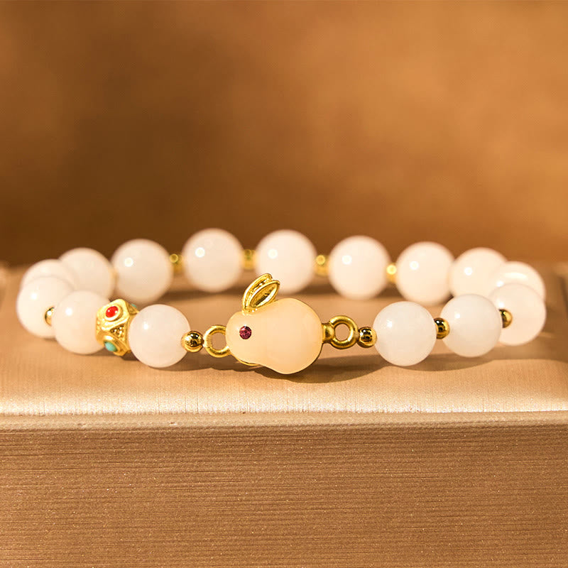 Golden Silk Jade Cute Rabbit Luck Bracelet