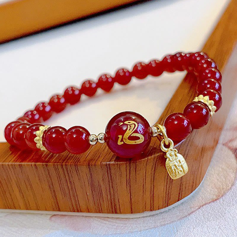 Red Agate Gold Plated Copper Year Of The Snake Happiness Bracelet