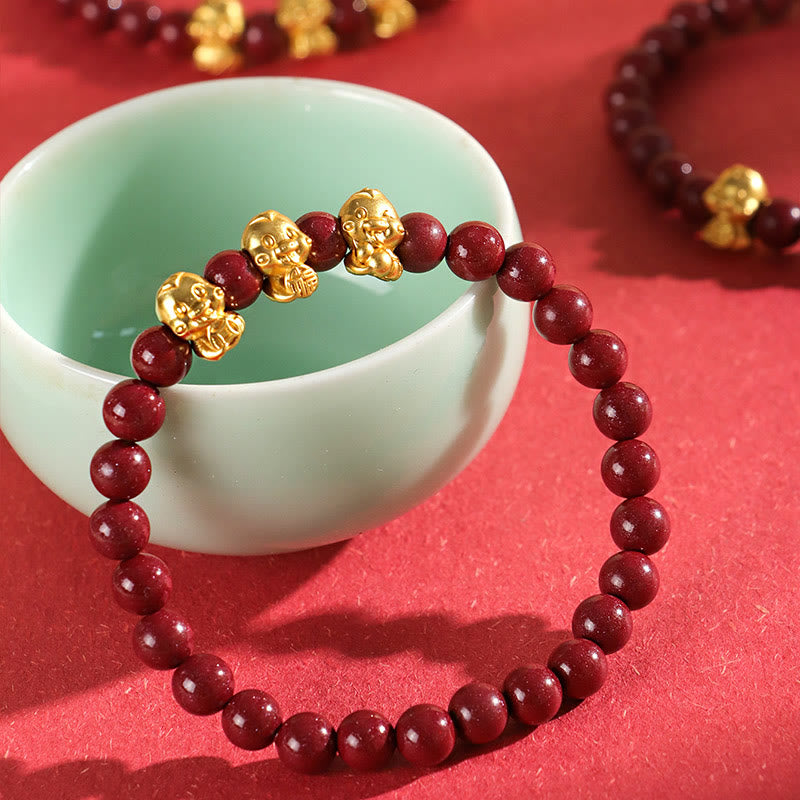 Cinnabar 999 Sterling Silver Fu Character Coin Gold Ingot Year of the Snake Calm Bracelet