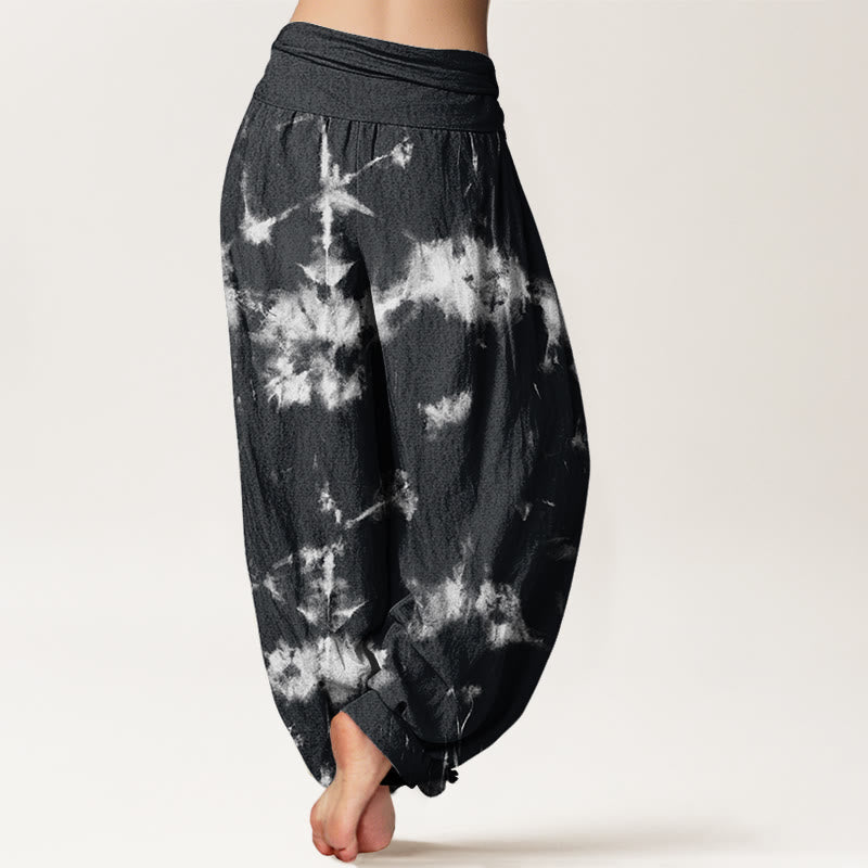 White Lines Spots Tie-Dye Pattern Women's Elastic Waist Harem Pants
