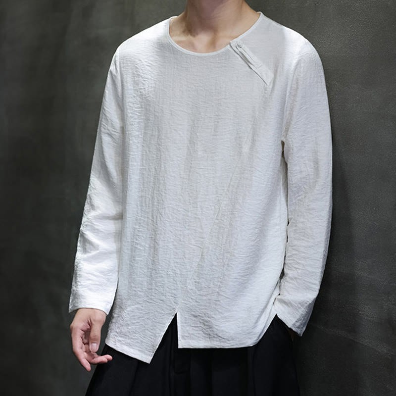Fall Solid Round Neck Long Sleeve T-Shirt Cotton Men Clothing