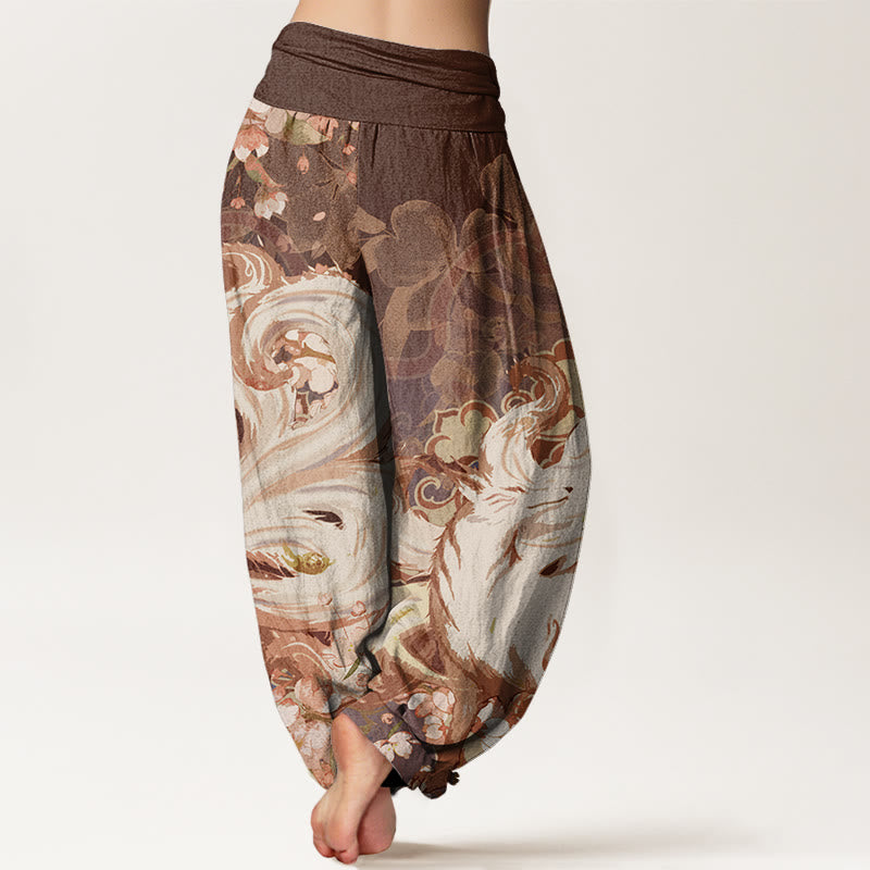 Fox Cherry Blossoms Women's Elastic Waist Harem Pants