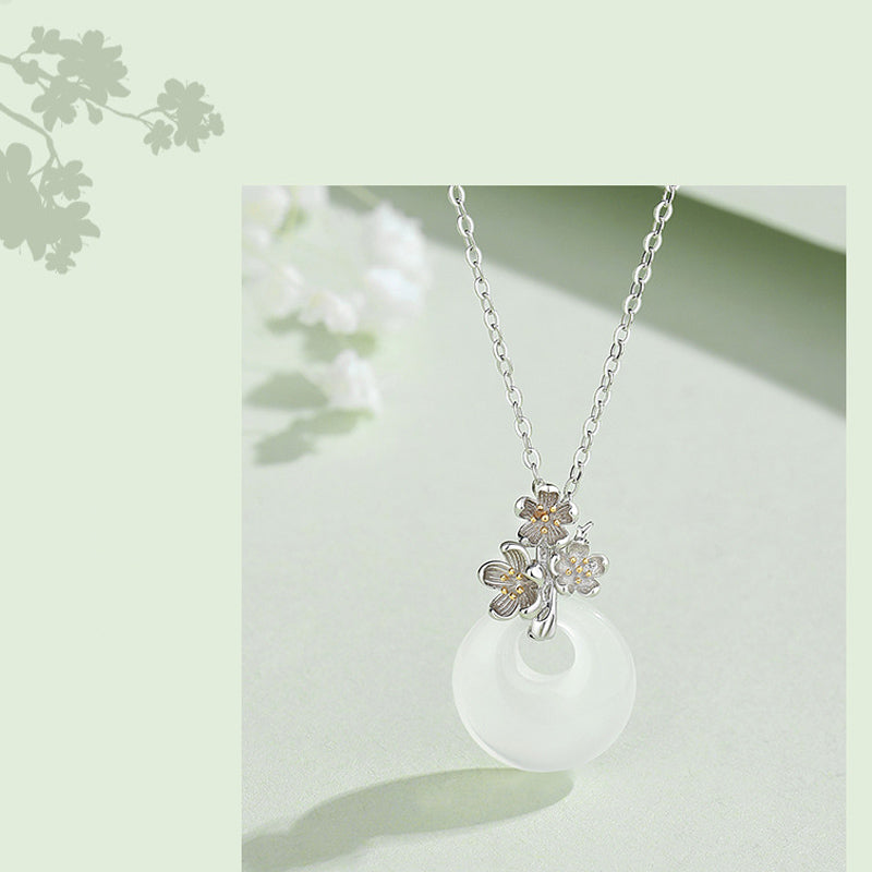 925 Sterling Silver Round Chalcedony Twelve Months Flower Harmony Necklace Pendant
