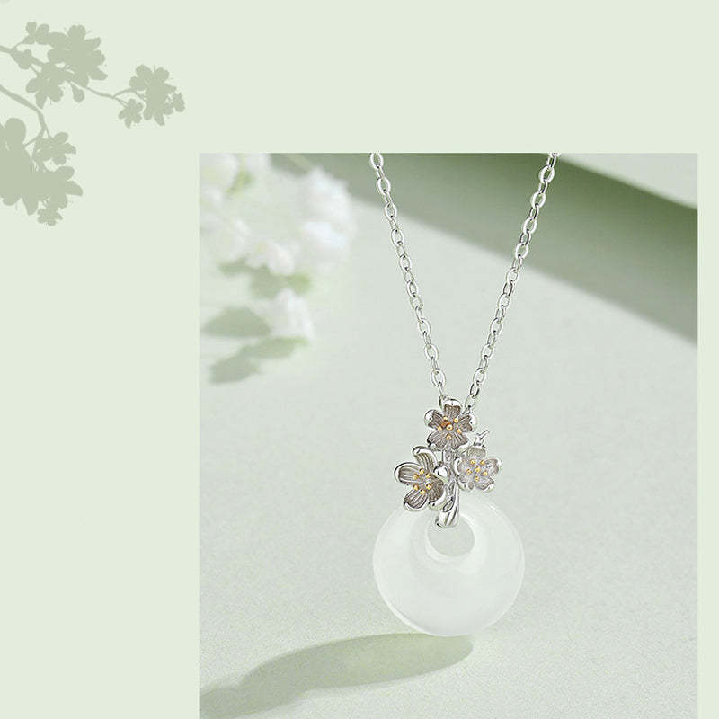 925 Sterling Silver Round Chalcedony Twelve Months Flower Harmony Necklace Pendant