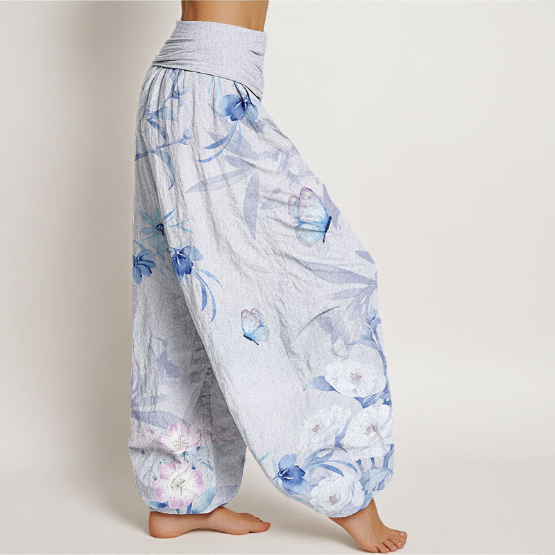 Cherry Blossoms?Hibiscus Butterfly Women's Elastic Waist Harem Pants