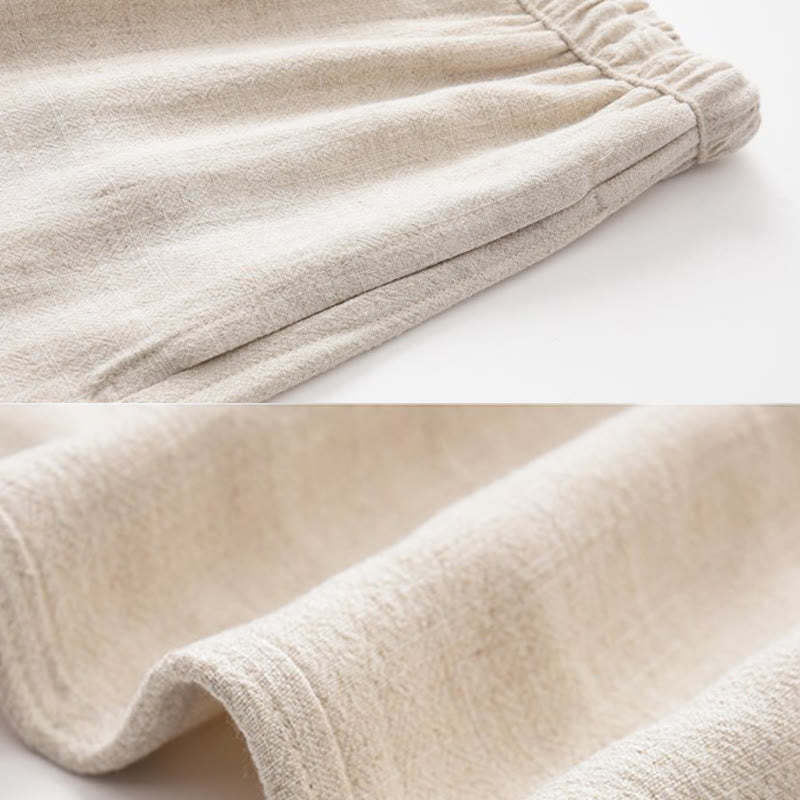 Spring Summer Solid Men's Drawstring Linen Pants With Pockets